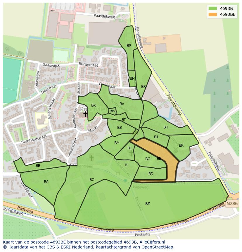Afbeelding van het postcodegebied 4693 BE op de kaart.
