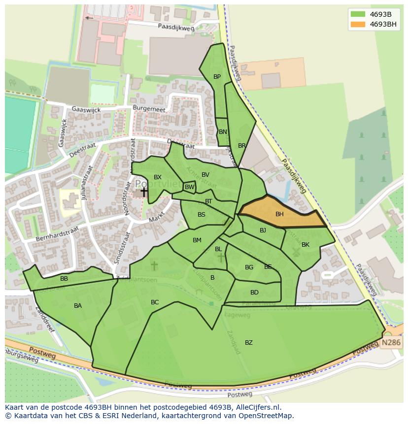 Afbeelding van het postcodegebied 4693 BH op de kaart.