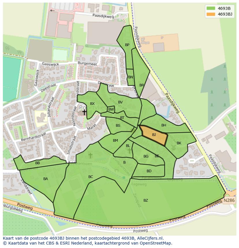 Afbeelding van het postcodegebied 4693 BJ op de kaart.