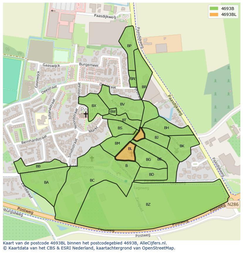 Afbeelding van het postcodegebied 4693 BL op de kaart.