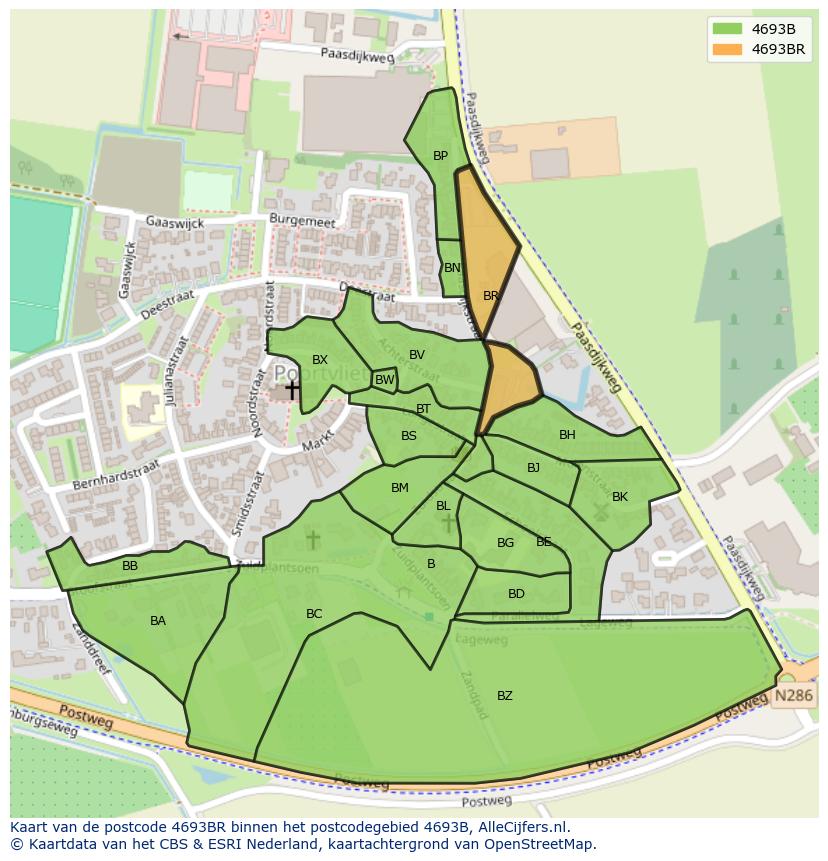 Afbeelding van het postcodegebied 4693 BR op de kaart.