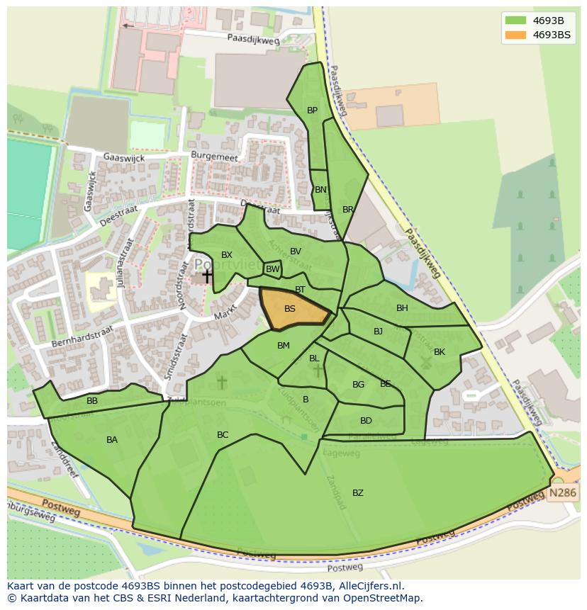 Afbeelding van het postcodegebied 4693 BS op de kaart.