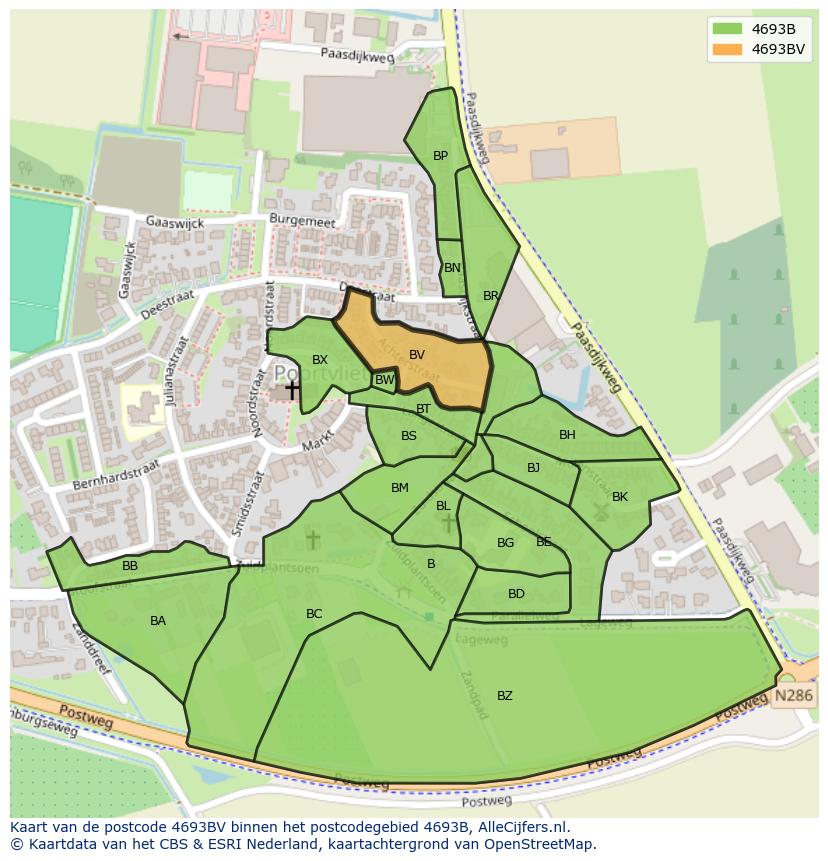 Afbeelding van het postcodegebied 4693 BV op de kaart.