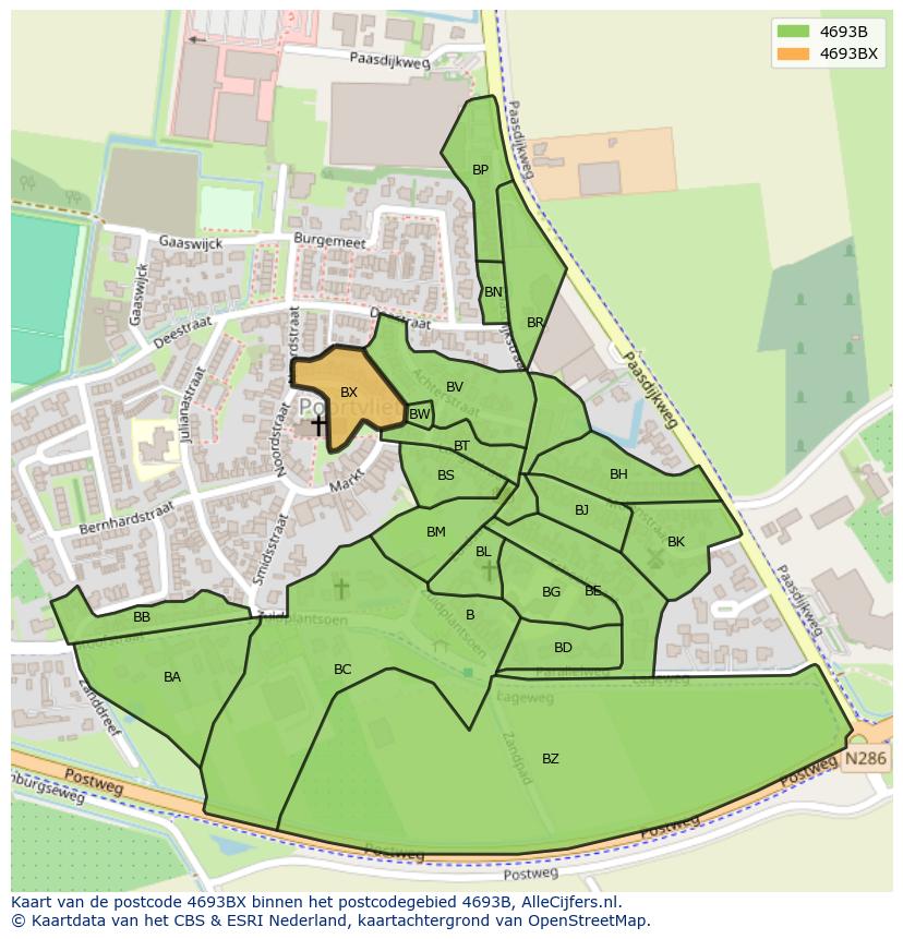 Afbeelding van het postcodegebied 4693 BX op de kaart.