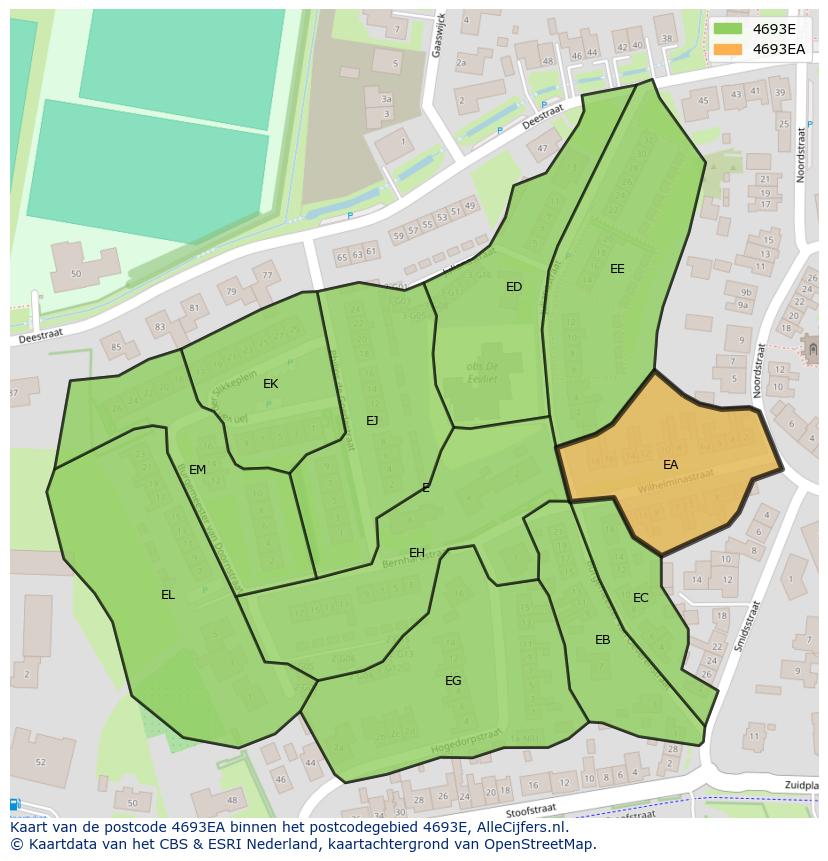 Afbeelding van het postcodegebied 4693 EA op de kaart.