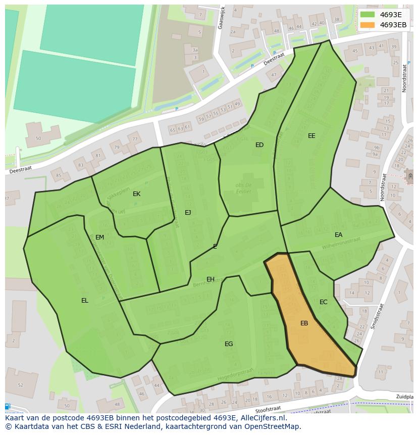 Afbeelding van het postcodegebied 4693 EB op de kaart.