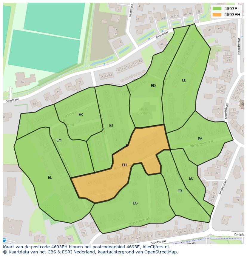 Afbeelding van het postcodegebied 4693 EH op de kaart.