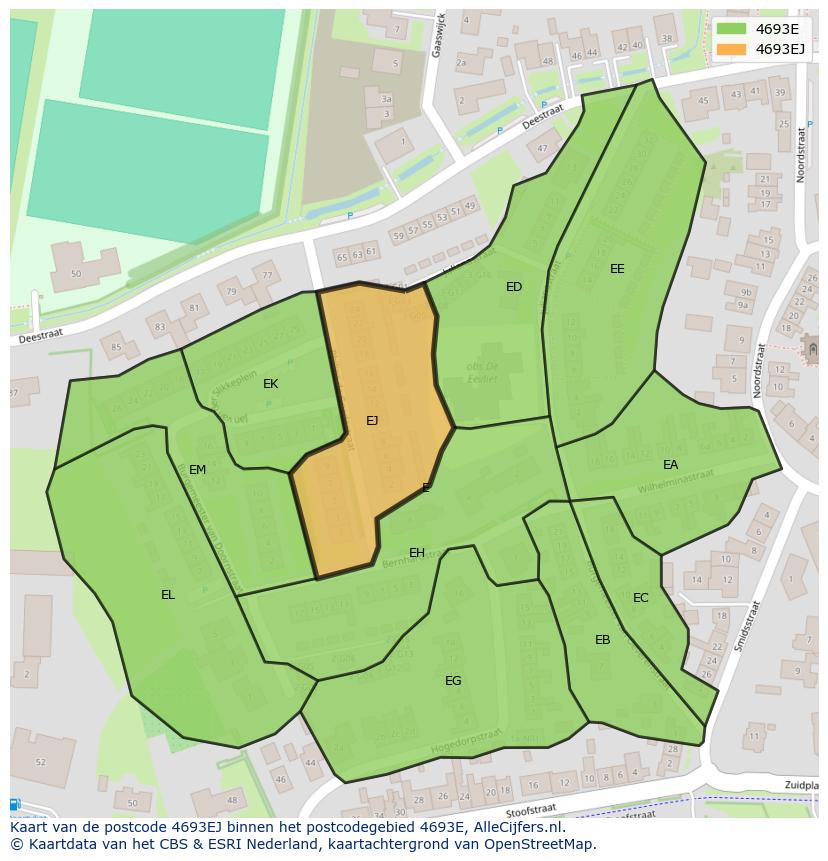 Afbeelding van het postcodegebied 4693 EJ op de kaart.
