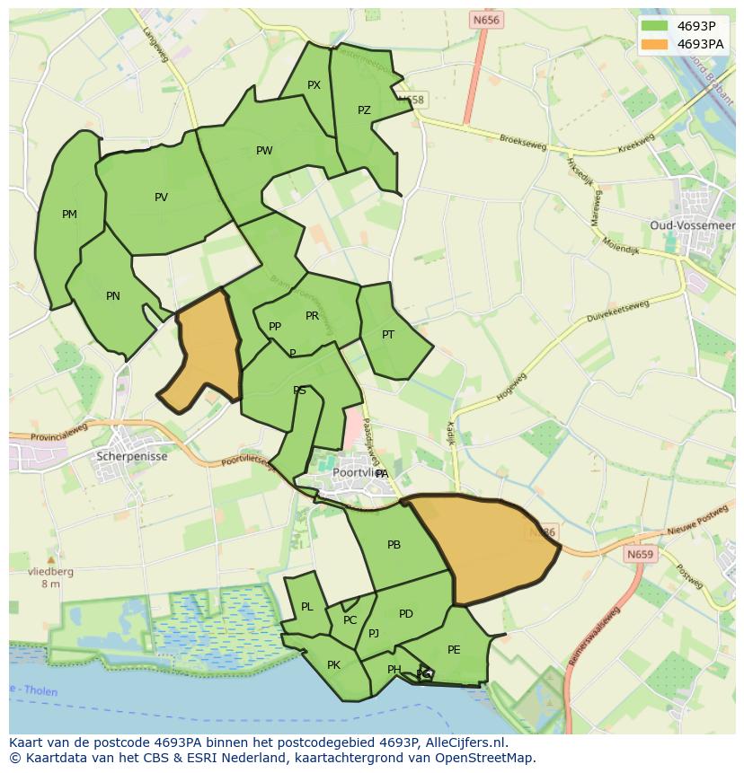 Afbeelding van het postcodegebied 4693 PA op de kaart.