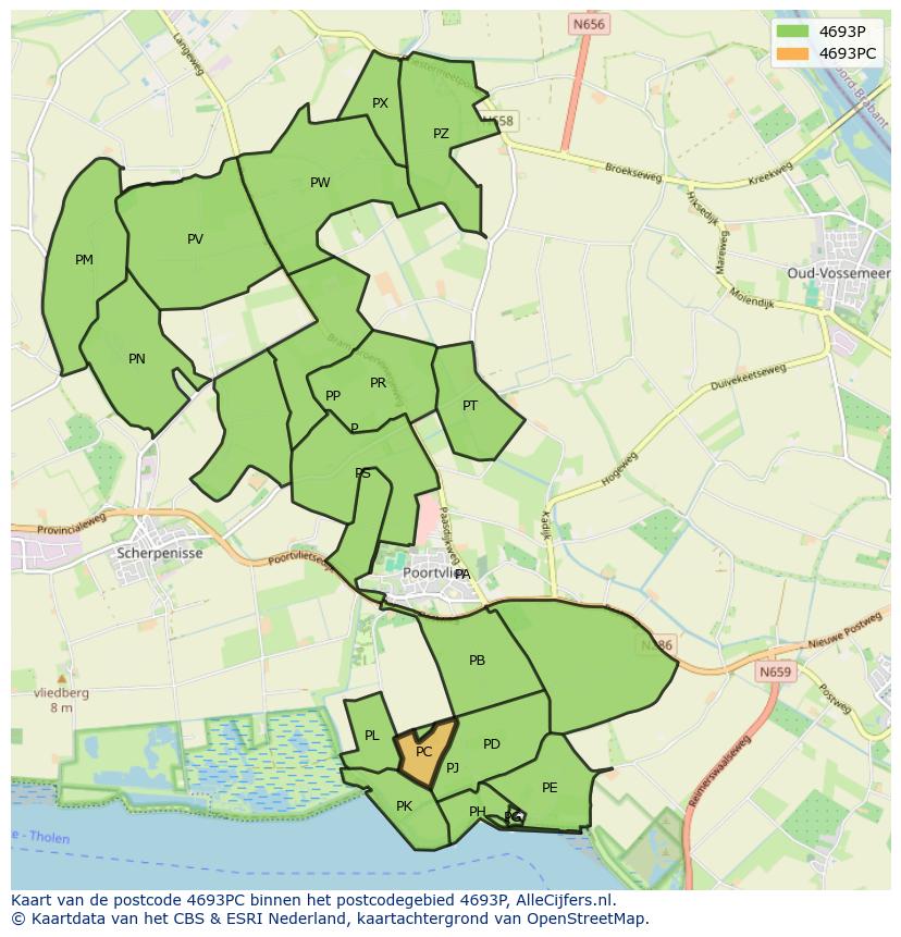 Afbeelding van het postcodegebied 4693 PC op de kaart.