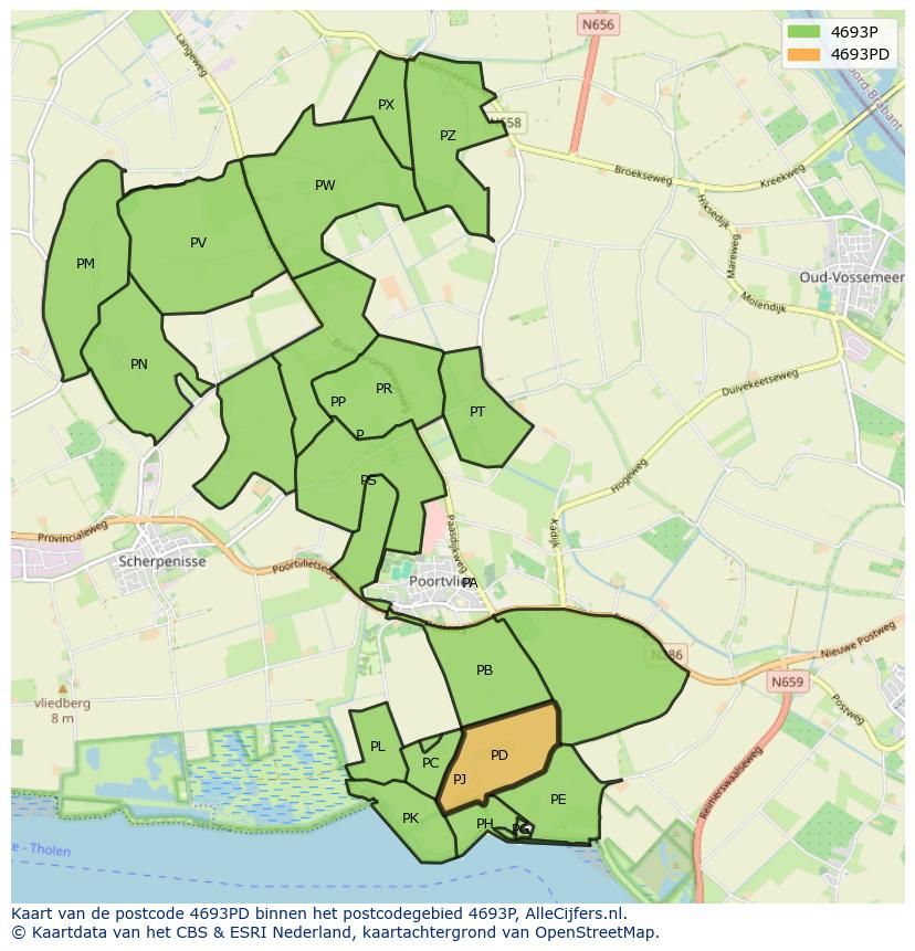 Afbeelding van het postcodegebied 4693 PD op de kaart.