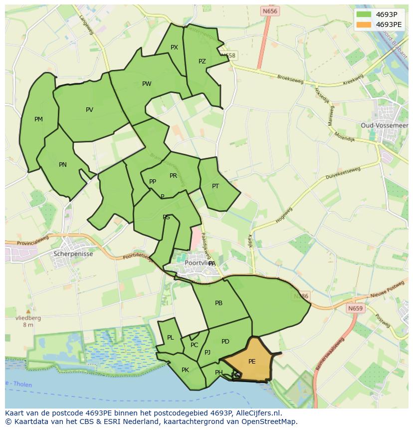 Afbeelding van het postcodegebied 4693 PE op de kaart.
