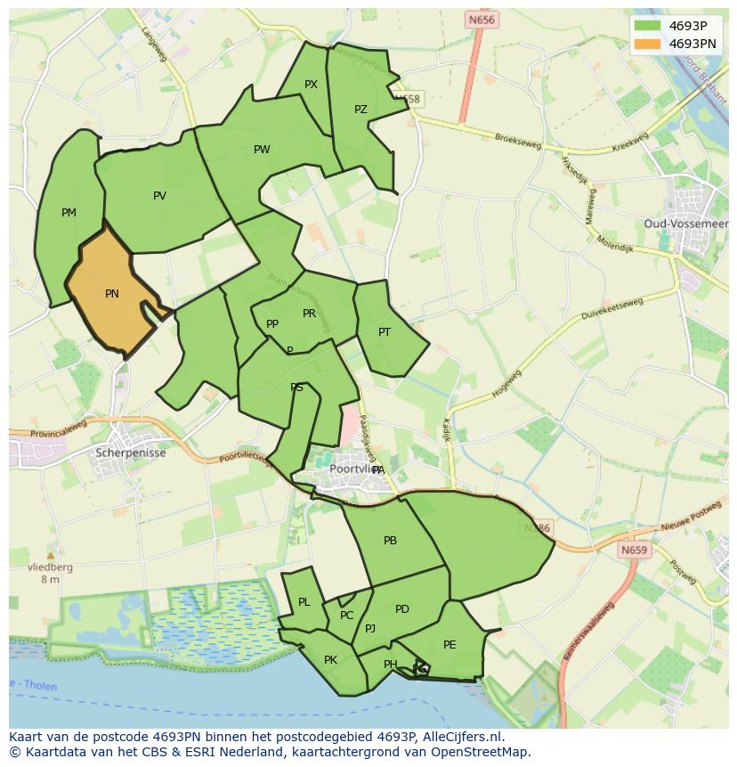 Afbeelding van het postcodegebied 4693 PN op de kaart.