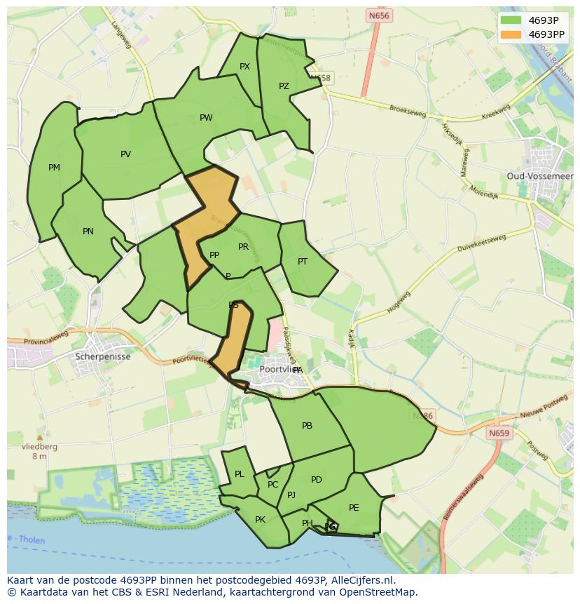 Afbeelding van het postcodegebied 4693 PP op de kaart.