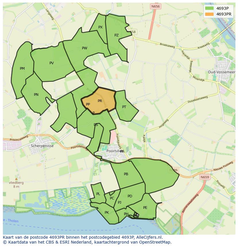 Afbeelding van het postcodegebied 4693 PR op de kaart.