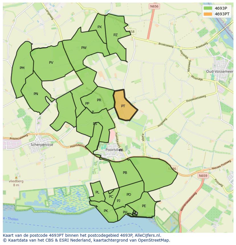 Afbeelding van het postcodegebied 4693 PT op de kaart.