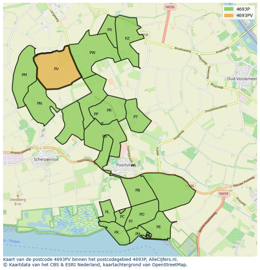 Afbeelding van het postcodegebied 4693 PV op de kaart.