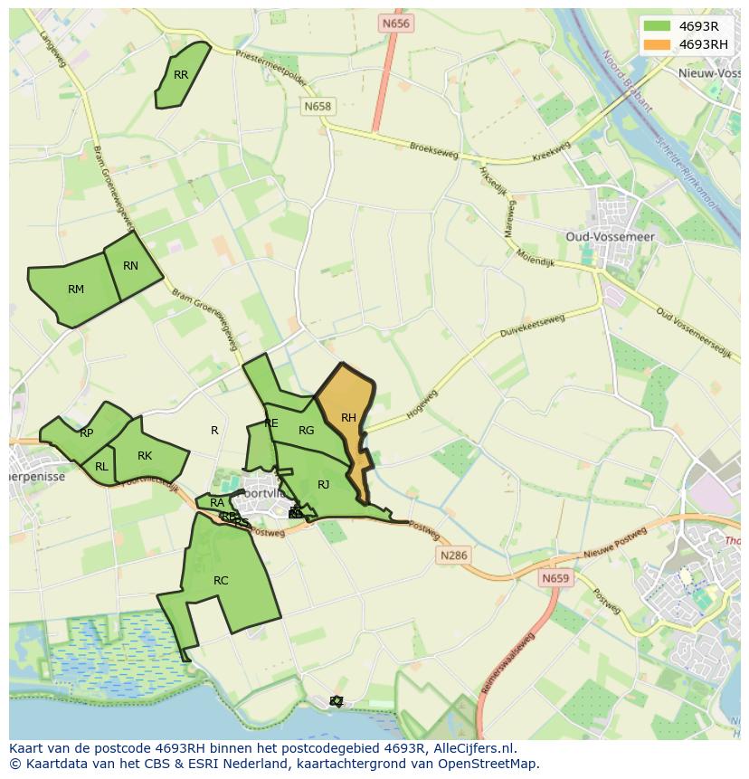 Afbeelding van het postcodegebied 4693 RH op de kaart.