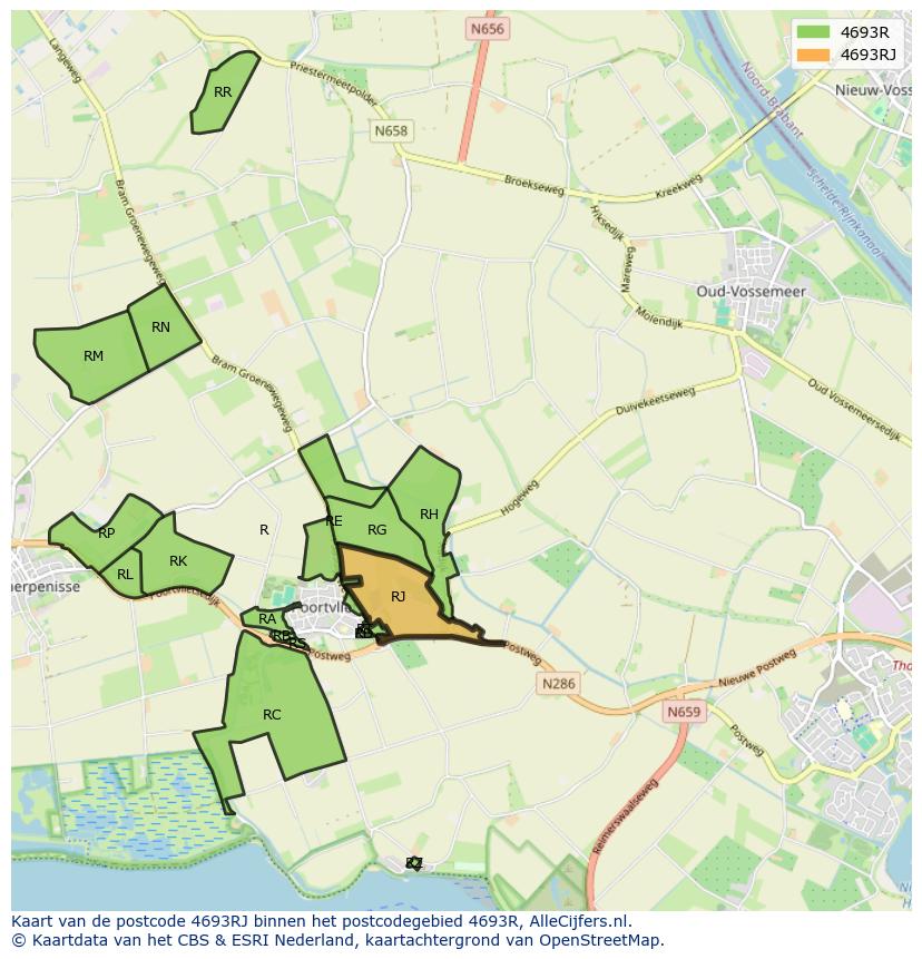 Afbeelding van het postcodegebied 4693 RJ op de kaart.