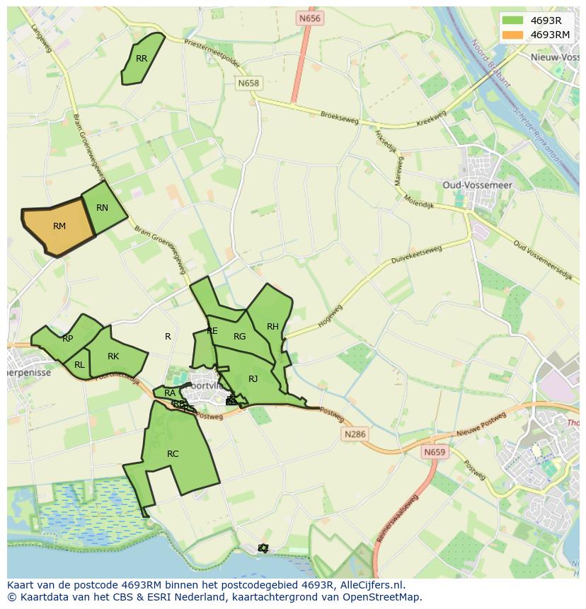 Afbeelding van het postcodegebied 4693 RM op de kaart.
