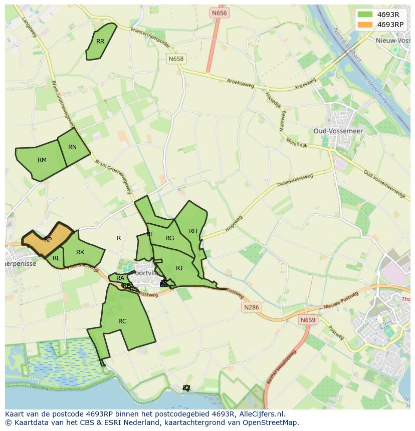 Afbeelding van het postcodegebied 4693 RP op de kaart.