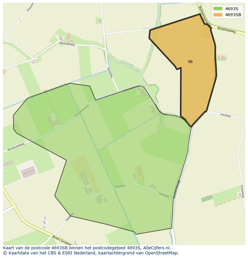 Afbeelding van het postcodegebied 4693 SB op de kaart.