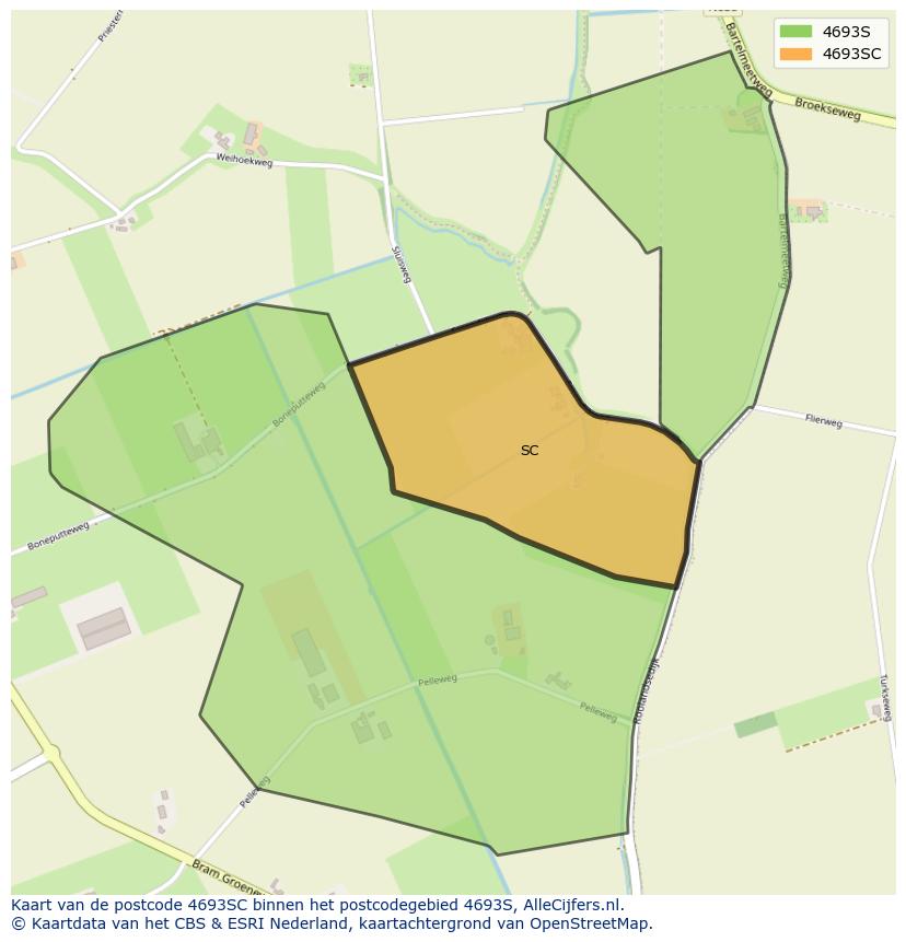 Afbeelding van het postcodegebied 4693 SC op de kaart.