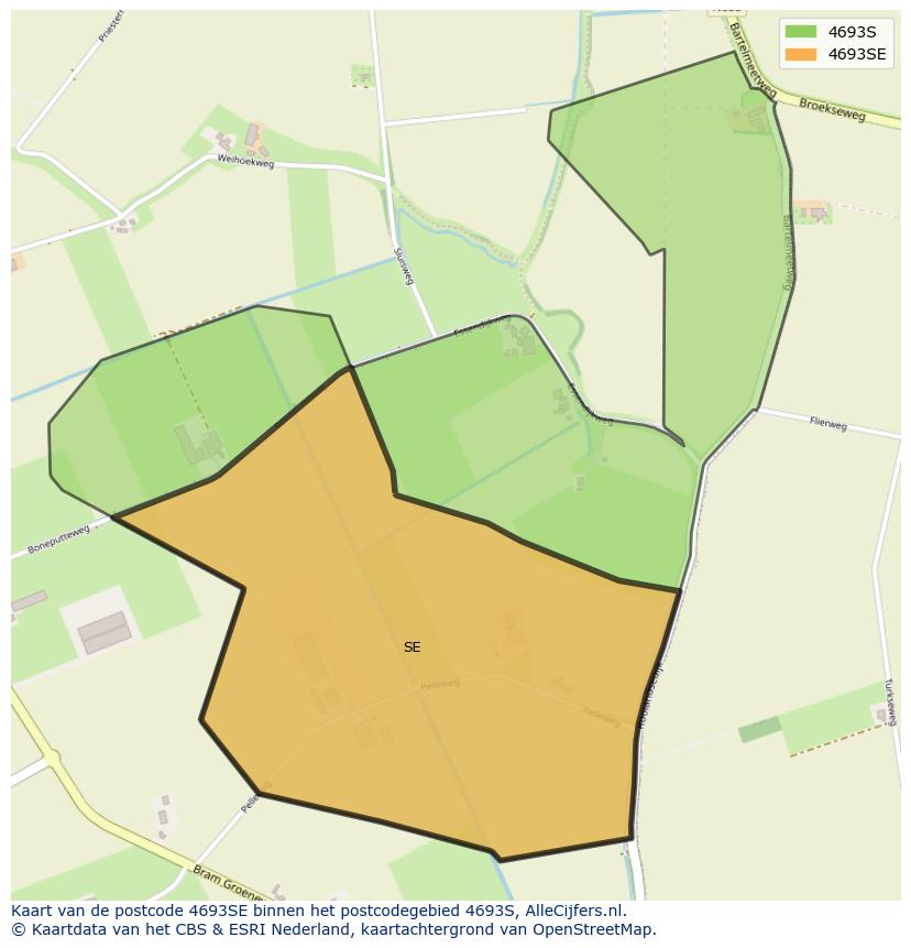 Afbeelding van het postcodegebied 4693 SE op de kaart.