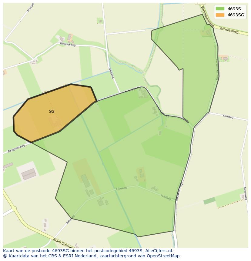 Afbeelding van het postcodegebied 4693 SG op de kaart.