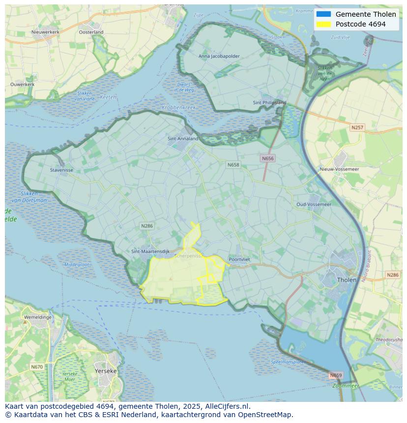 Afbeelding van het postcodegebied 4694 op de kaart.