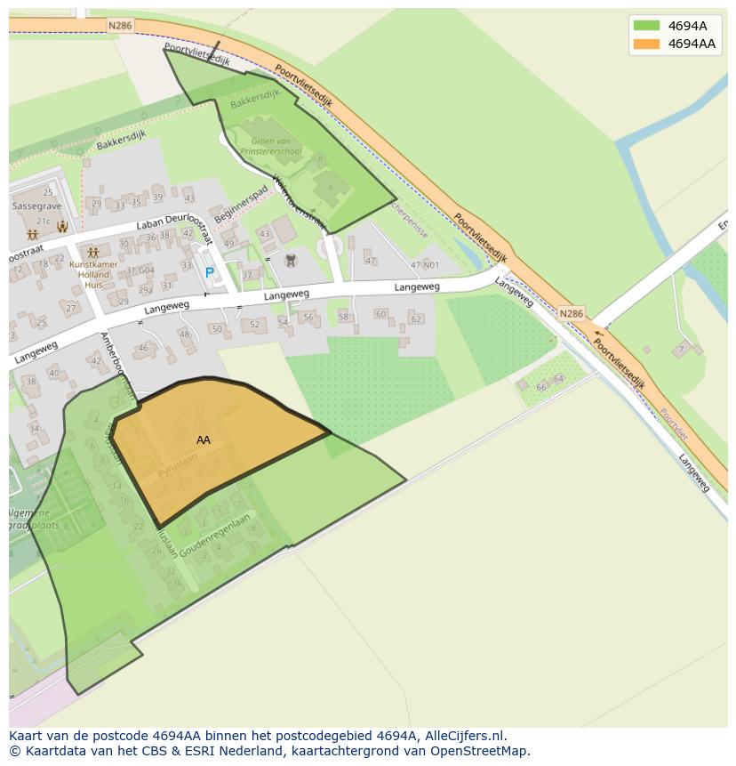 Afbeelding van het postcodegebied 4694 AA op de kaart.