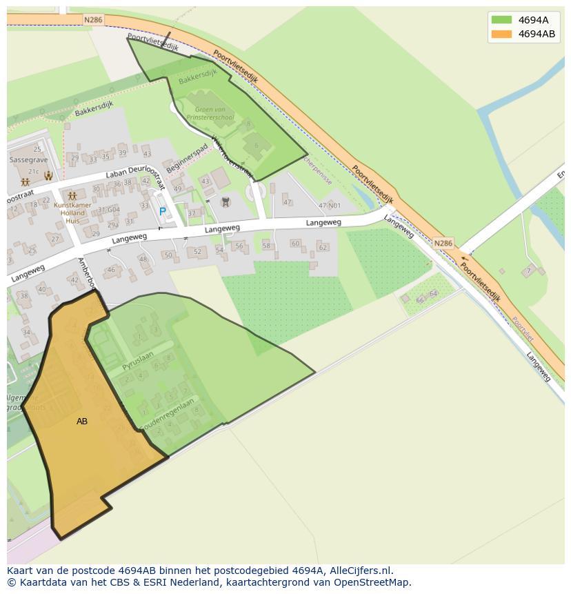 Afbeelding van het postcodegebied 4694 AB op de kaart.