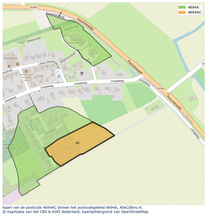 Afbeelding van het postcodegebied 4694 AC op de kaart.