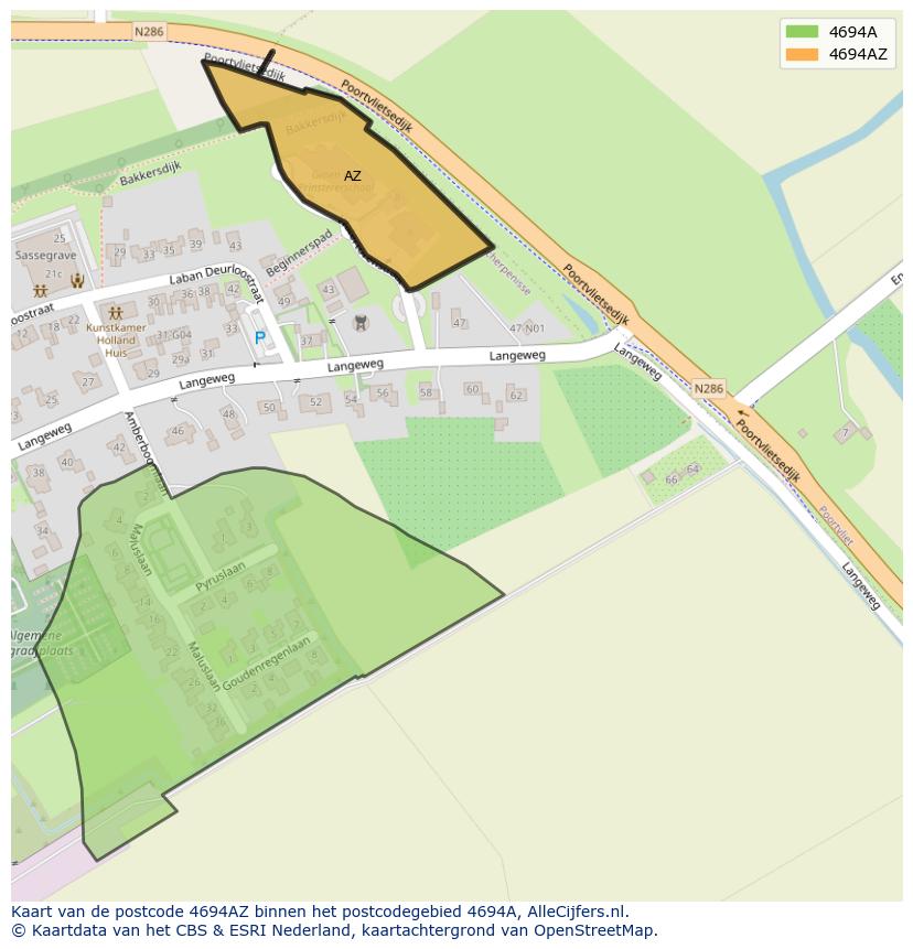 Afbeelding van het postcodegebied 4694 AZ op de kaart.