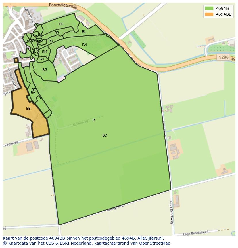 Afbeelding van het postcodegebied 4694 BB op de kaart.