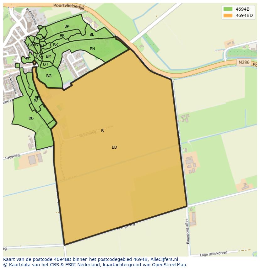 Afbeelding van het postcodegebied 4694 BD op de kaart.