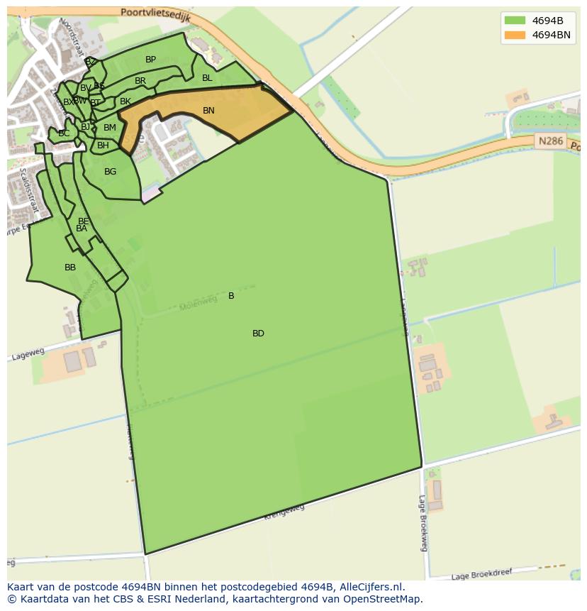 Afbeelding van het postcodegebied 4694 BN op de kaart.