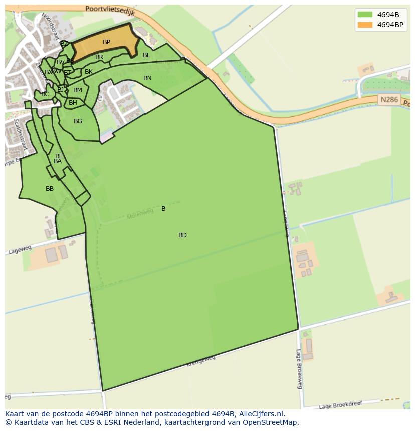 Afbeelding van het postcodegebied 4694 BP op de kaart.