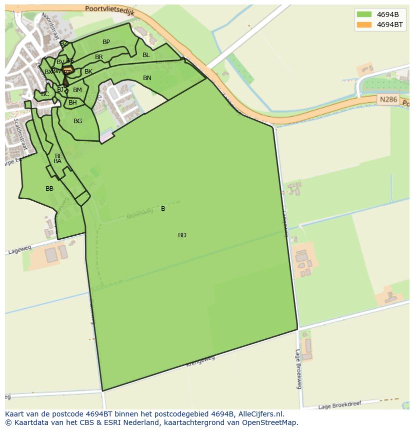 Afbeelding van het postcodegebied 4694 BT op de kaart.