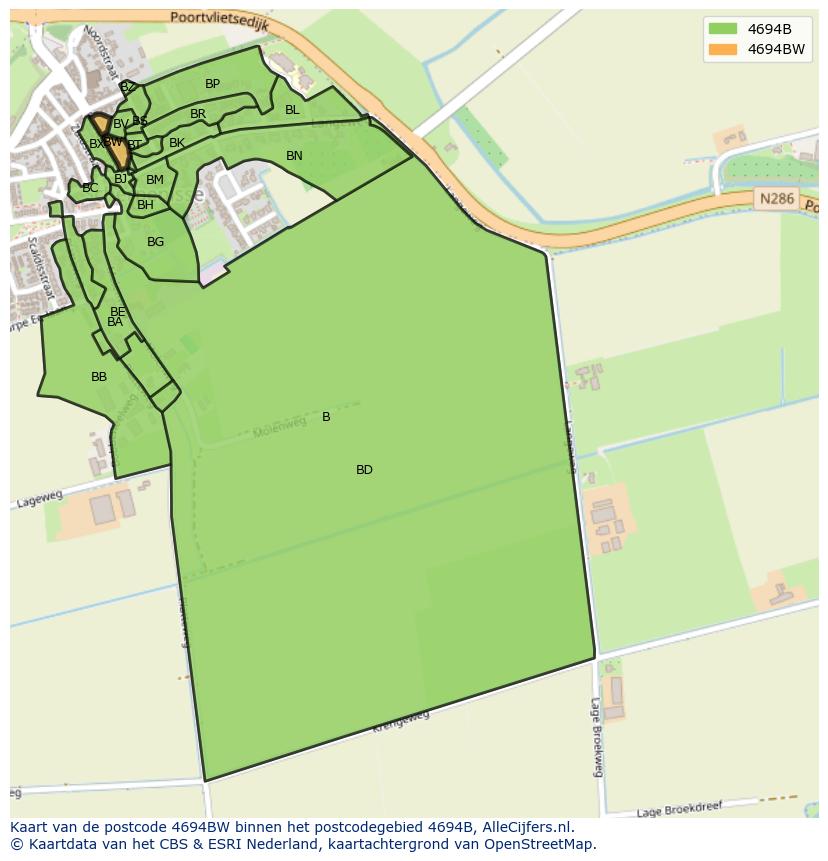 Afbeelding van het postcodegebied 4694 BW op de kaart.