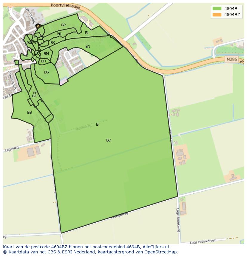 Afbeelding van het postcodegebied 4694 BZ op de kaart.