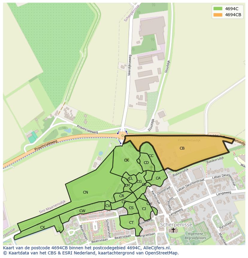 Afbeelding van het postcodegebied 4694 CB op de kaart.