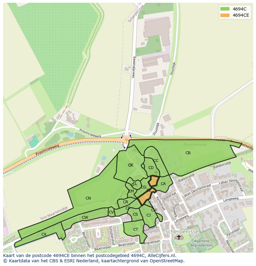 Afbeelding van het postcodegebied 4694 CE op de kaart.