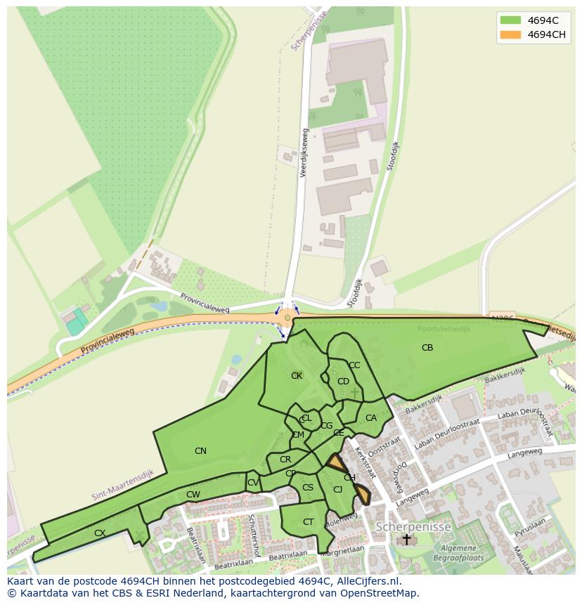 Afbeelding van het postcodegebied 4694 CH op de kaart.