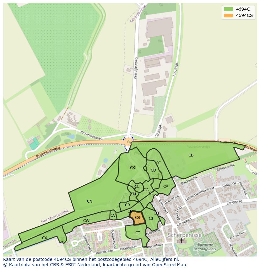 Afbeelding van het postcodegebied 4694 CS op de kaart.