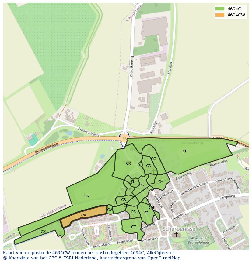 Afbeelding van het postcodegebied 4694 CW op de kaart.