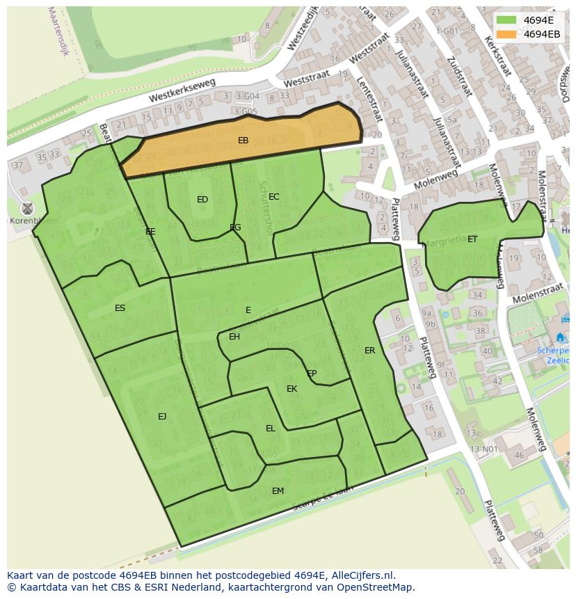 Afbeelding van het postcodegebied 4694 EB op de kaart.