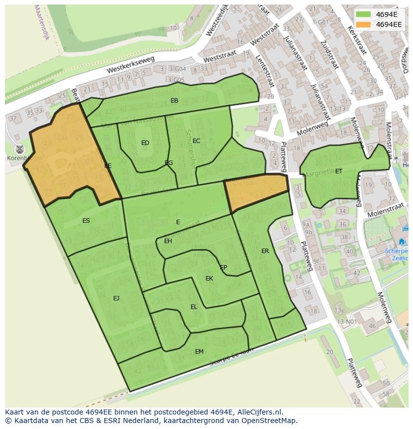 Afbeelding van het postcodegebied 4694 EE op de kaart.