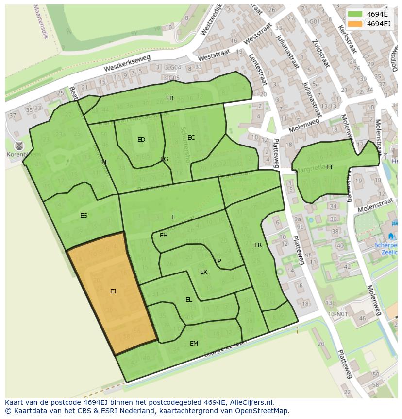 Afbeelding van het postcodegebied 4694 EJ op de kaart.