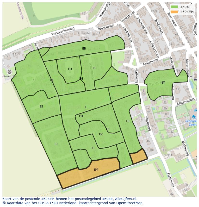 Afbeelding van het postcodegebied 4694 EM op de kaart.